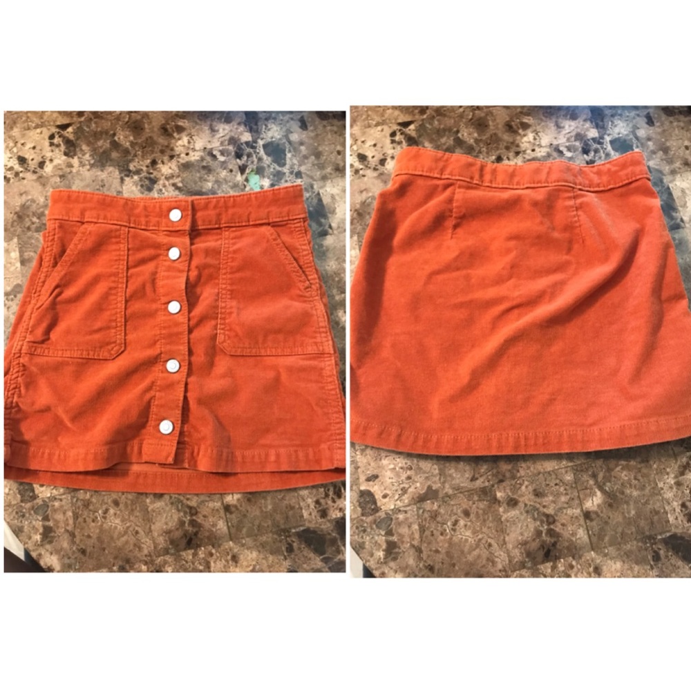 Rust colored corduroy button down skirt